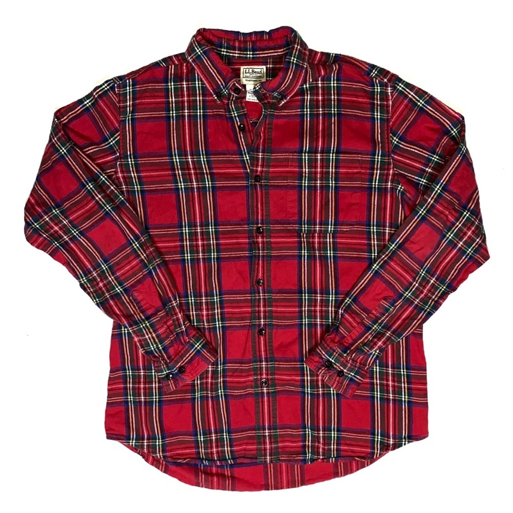 LL Bean Red Plaid Flannel Shirt Sz. M